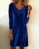 Women's Autumn/Winter Velvet Dress - Solid Color Swing Collar with Long Sleeves