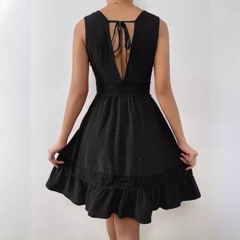 Women's Lace Lace Patchwork Pleated V-neck Sexy Backless Dress