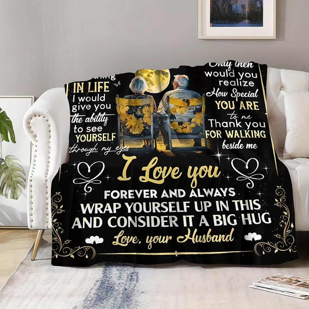Creative Heartfelt Message for Wife Art Blanket - Romantic Birthday Gift Soft Warm All-Season Throw for Sofa & Watching TV
