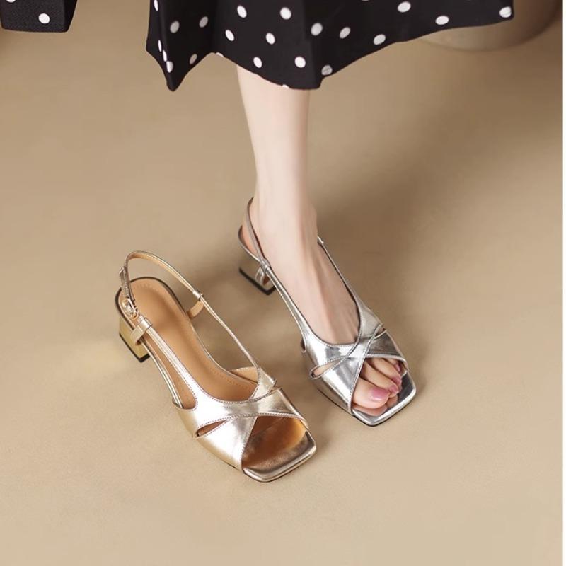 Fashion 2025 High Quality Shoes for Women Buckle Strap Women's Sandals Fashion Peep Toe Office and Career New Square Toe Heeled Sandals
