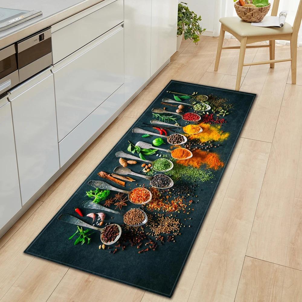 Ingredients and Spices Pattern Home Kitchen Floor Mats Door Front Decoration Floor Mats