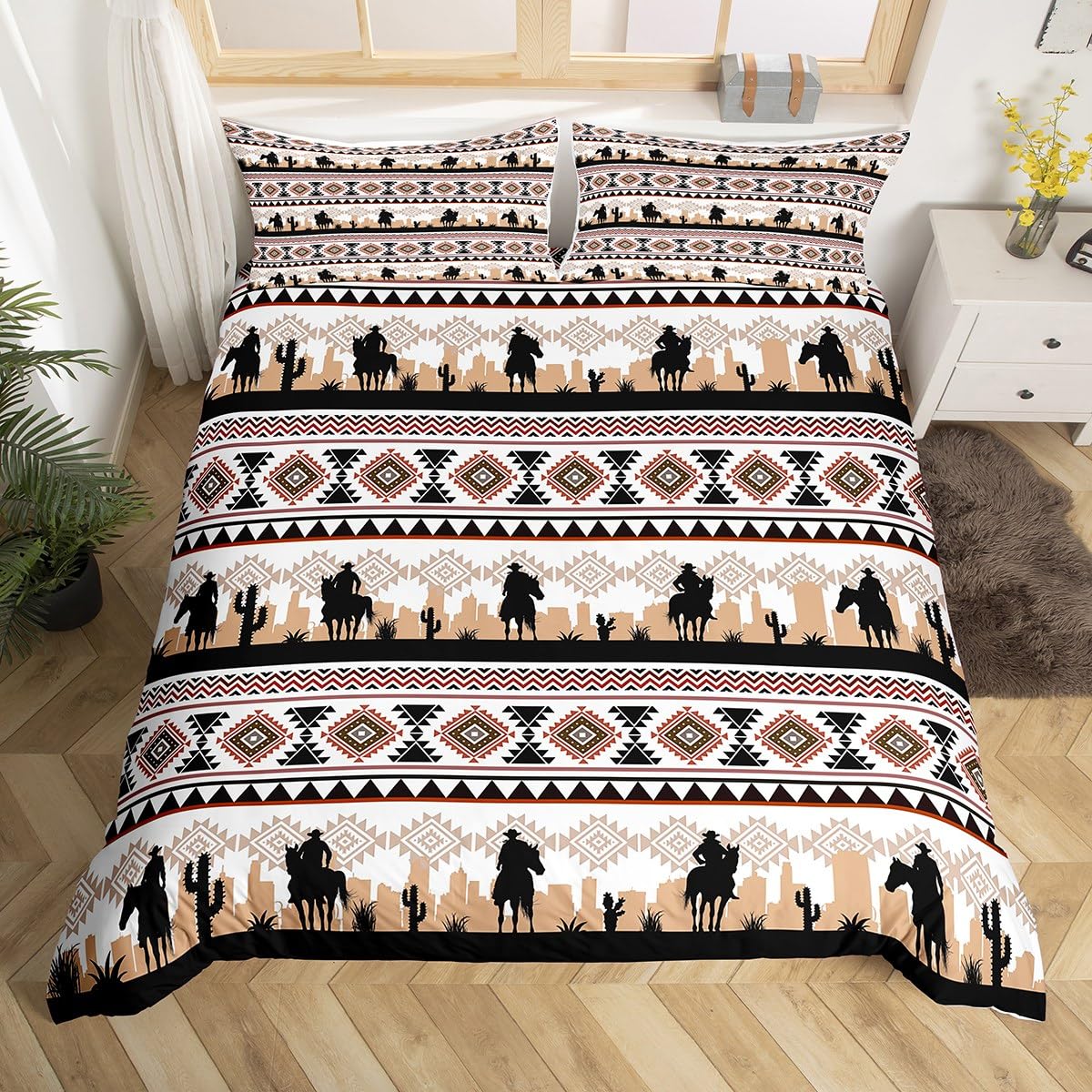 

Boho Aztec Beding Set Ful Quen King-Sized Dimensionsd Dimensions for Tens Adult Peoples Men Women Comfortable Quilt Cover featuring 2 Pilow Cases 100*200cm Single