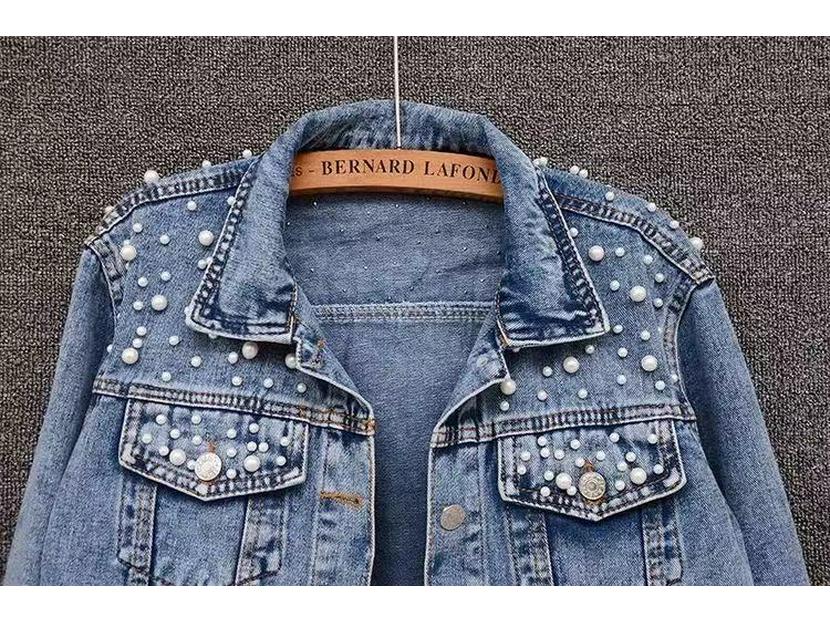 Plus Size Beaded Denim Jacket - Korean Style, Spring/Autumn Fashion for Women