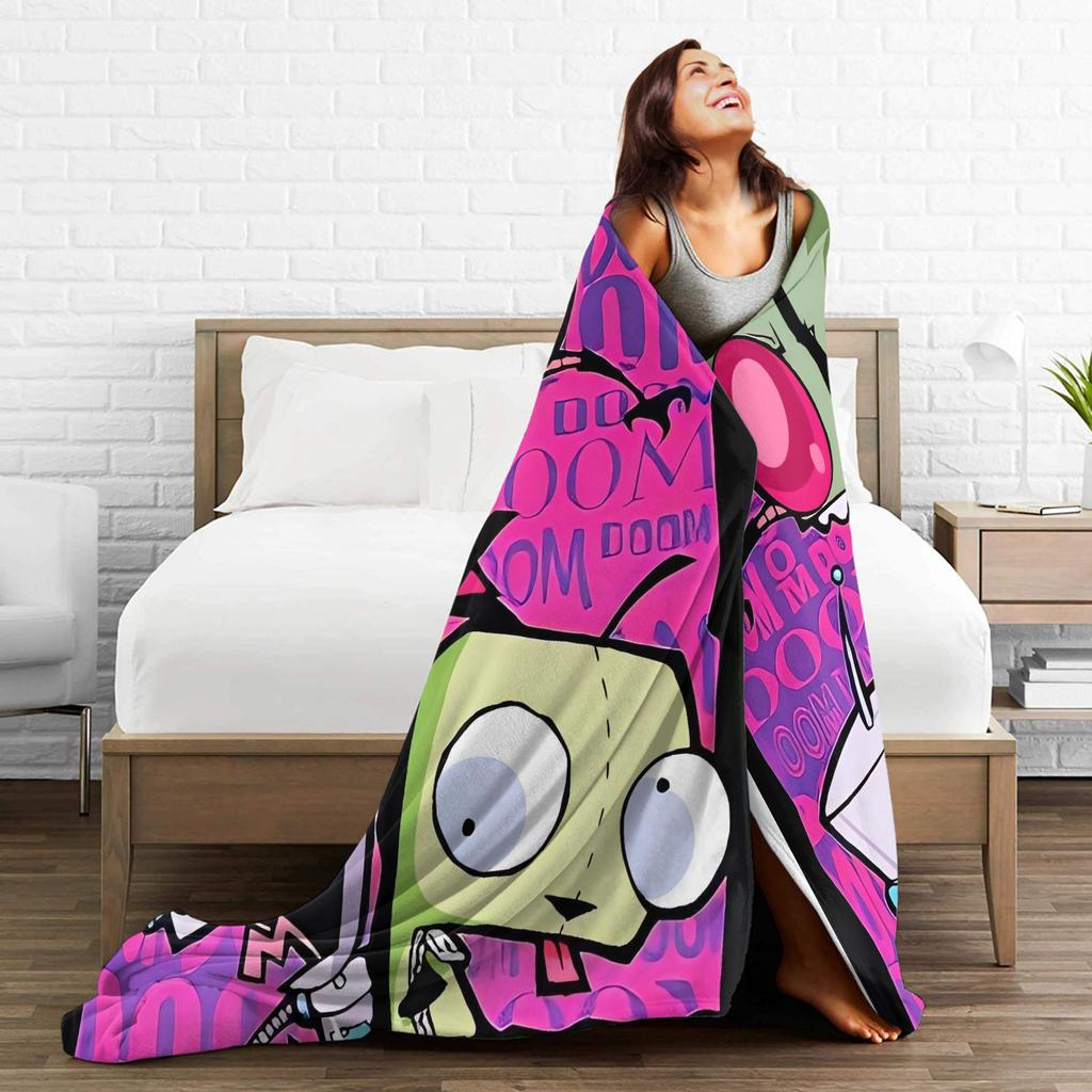 Invader Zim Movie Blanket  Soft Aesthetic Plush Throw Blanket For Bedroom Airplane Travel Flannel Bedspread Bed Cover