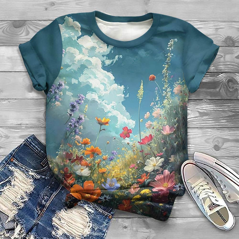 Summer Fashion Floral 3D Print T-shirts Women Streetwear Casual Famale Short Sleeve T Shirt O-neck Tees Tops Clothing