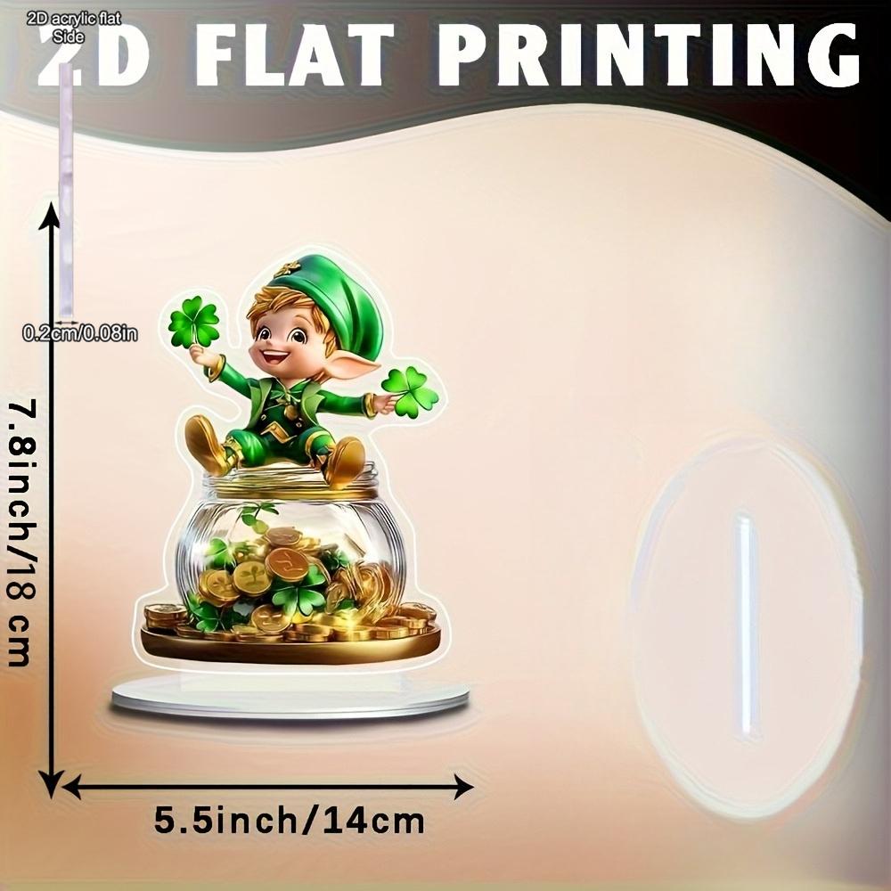 Acrylic Leprechaun Statue with Clover & Golden Pot - Bohemian Style Daytime Decoration - Light-Catching Base - Ideal for Home, Office, Living Room