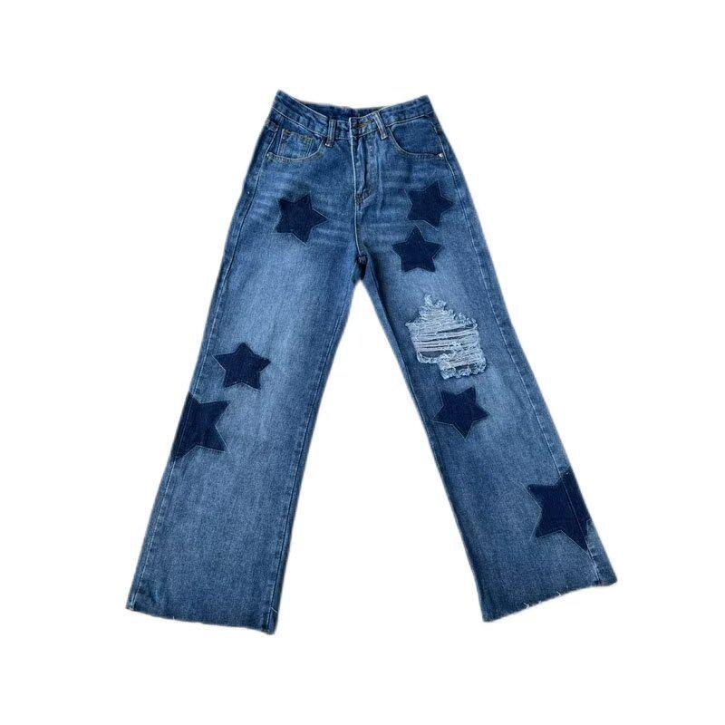 

Women s Summer High Waist Ripped Wide-Leg Jeans S