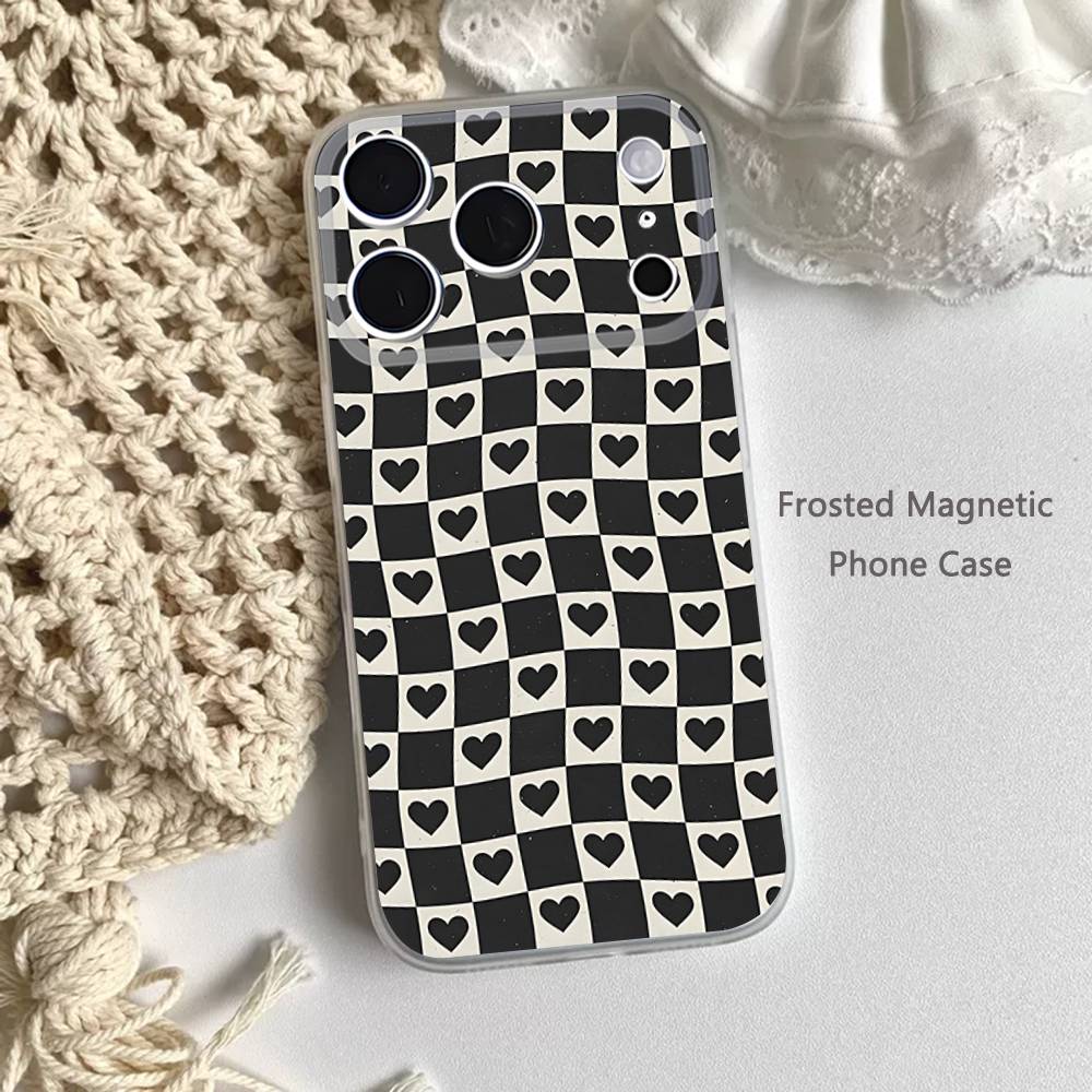 Black White Checkered Phone Case For iPhone 17,16,15,14,13,12,11 Pro,Max,Plus,Mini,Air,E Magnetic Frosted Clear