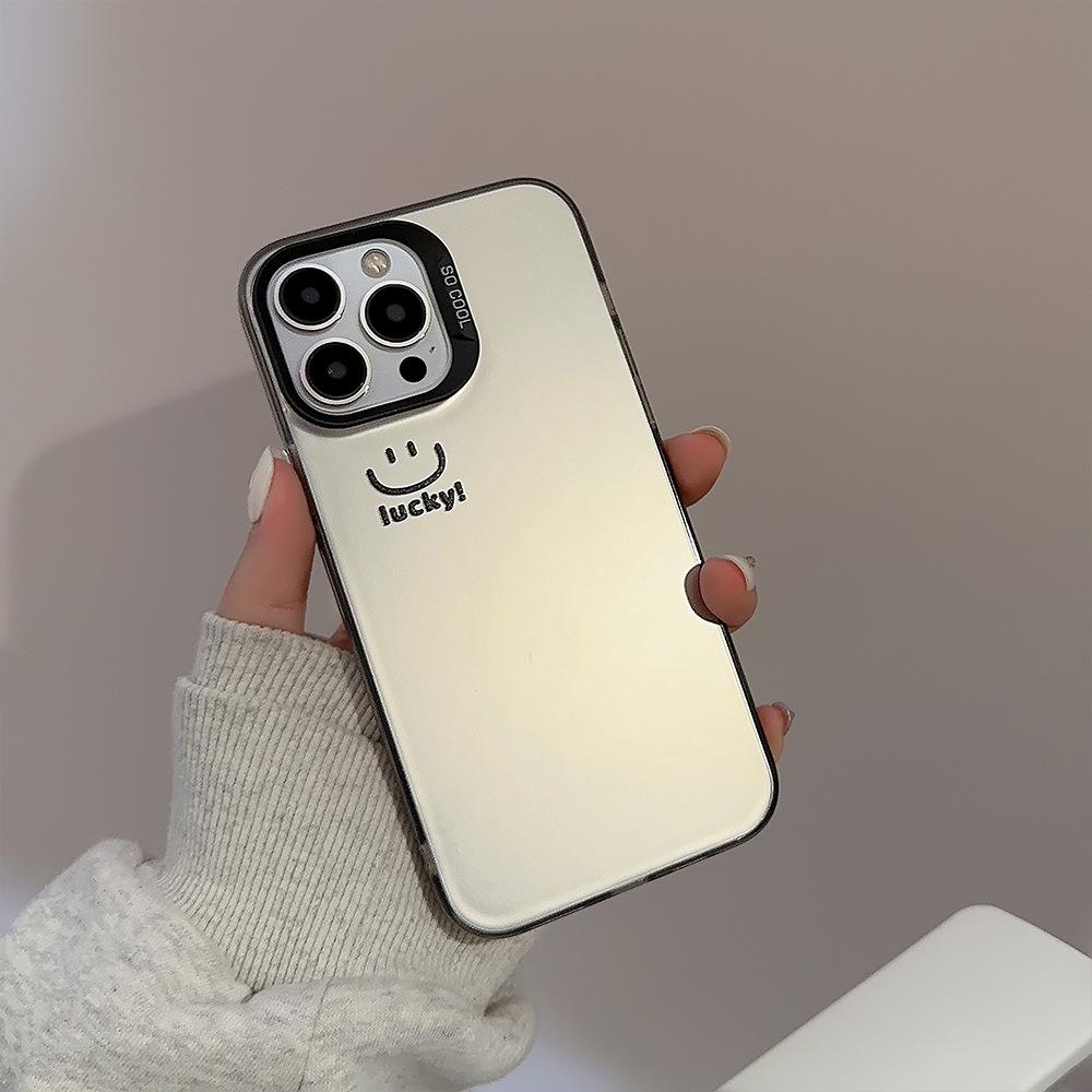 Electroplated smiley face iPhone 16 case suitable for 15 Pro Max, 12, Apple 13, high-end feel, 17 shockproof, 14 personalized