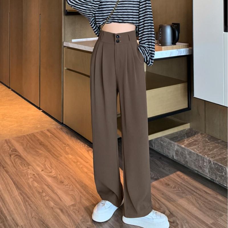 Frühlings- und Herbstliche Einfarbige Lässige Weitbein-Hose Damenmode Elegant Locker Hohe Taille Hose Damen Gerade Slim Fit Mode Damen Lange Hose 25893