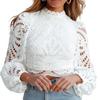 Lace Design Women Blouse Hollow Out Long Sleeve Elegant Top Casual