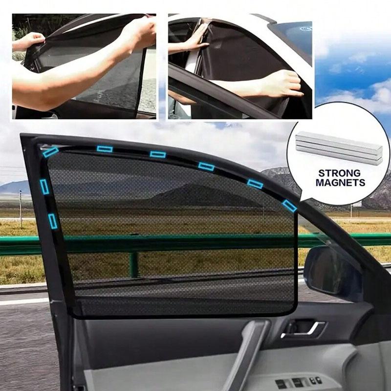 4 Pieces Magnetic Car Sun Blinds - Ultra Slim, UV & Thermal Insulation, Telescopic Side Window Sunshades, Mosquito Proof, Partia