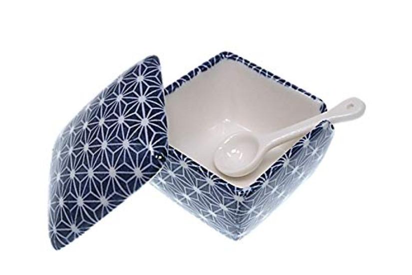 

Blue Hemp Leaf Condiment Made in with for and ACSWEBSHOP Original Container, Japan, Ceramic, Spoon, Ichimi, Salt, Sansho, Shichimi, Mustard,