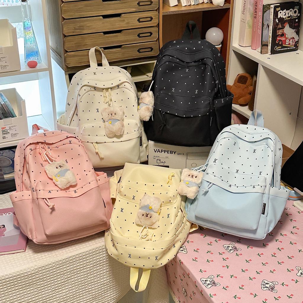 Schoolbag girly heart atmosphere polka dot bow versatile high value backpack female student schoolbag commuting simple backpack