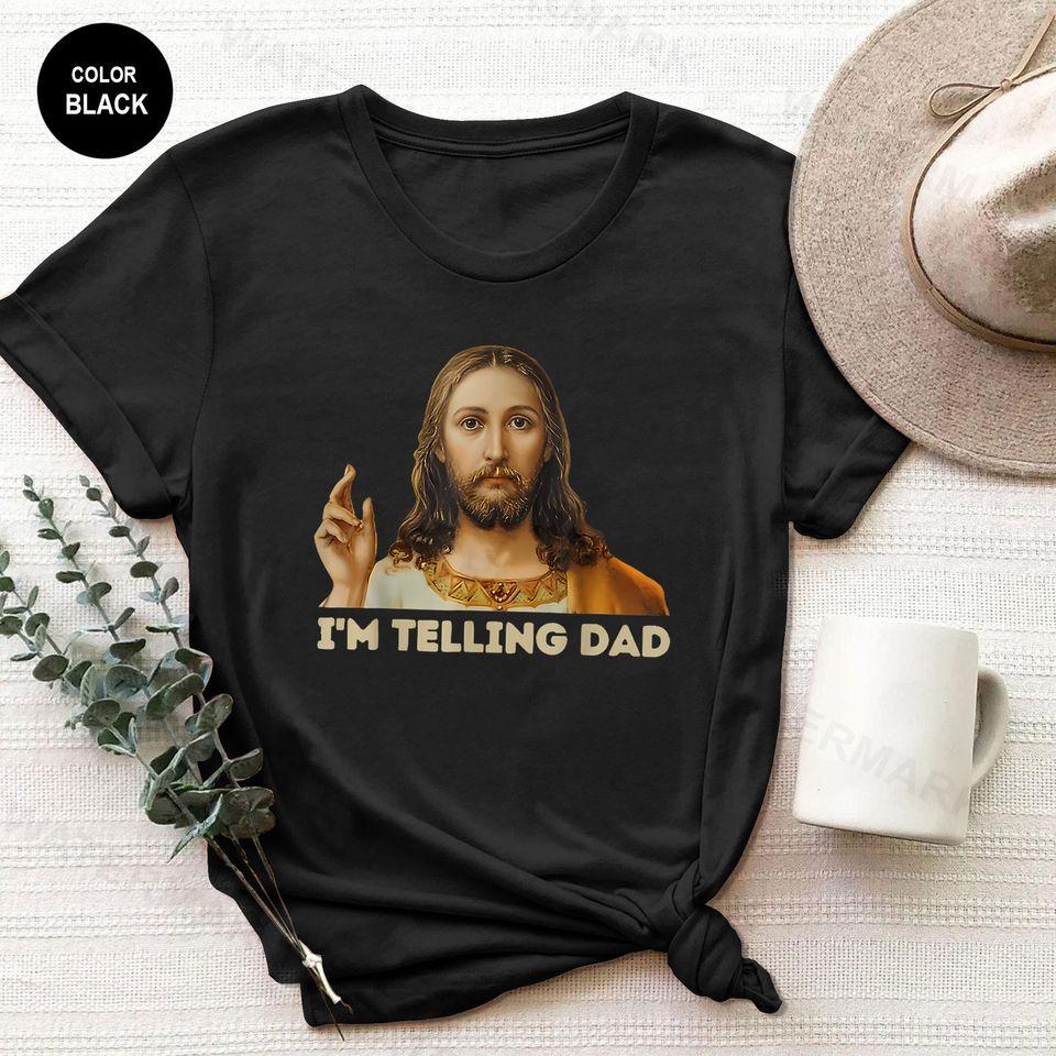 

Смешная футболка с мемом «Иисус, я расскажу папе», Смешная футболка с Иисусом, Классическая футболка 4XL