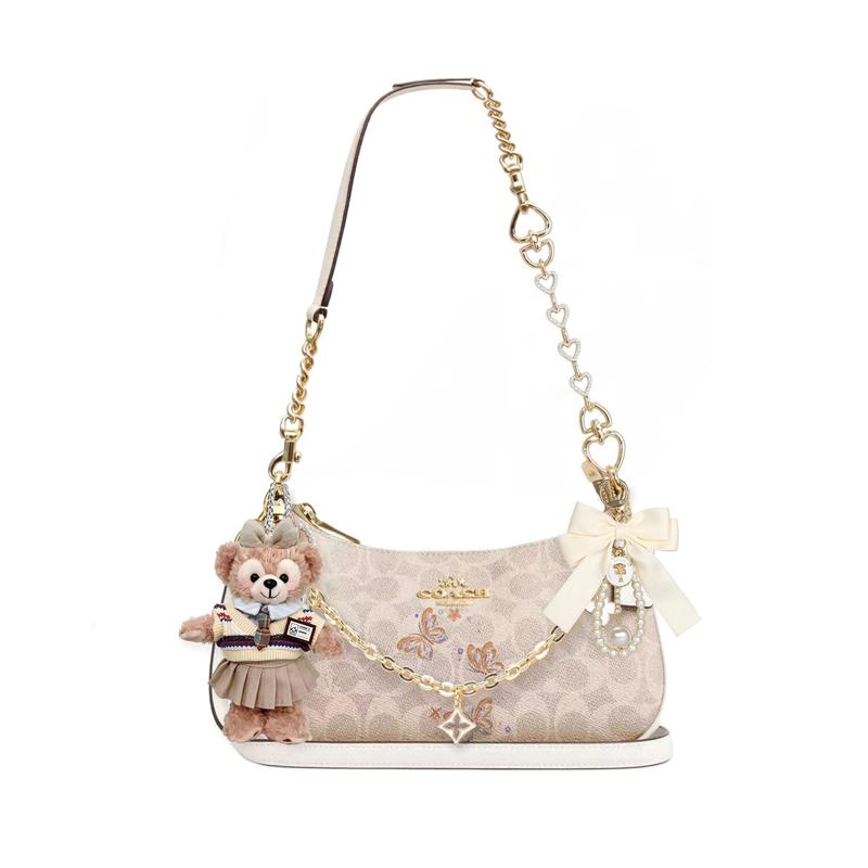 

COACH shoulder bag [Customized bag] Teri 24 classic presbyopic Logo zipper closure, pendant, scarf, bow, printing, extension Guanyunshu basic model білий