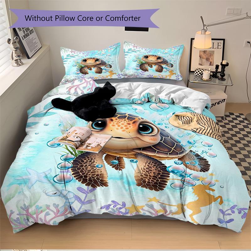 Oceanic Turtle Adventure Print 3Pcs Bedding Setduvet Cover With 2 Bedropillowcase Home Birthday Gift