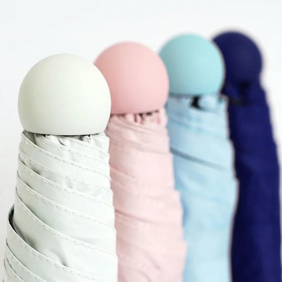 Compact Black Capsule Umbrella with UV and Rain Protection - Five-Fold Design