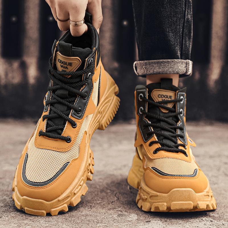 Spring Fashion Men Motorcycle Boot Comfort Breathable Yellow Men's Boots Platform Work Boots Man Ankle Boots Botas Para Hombre