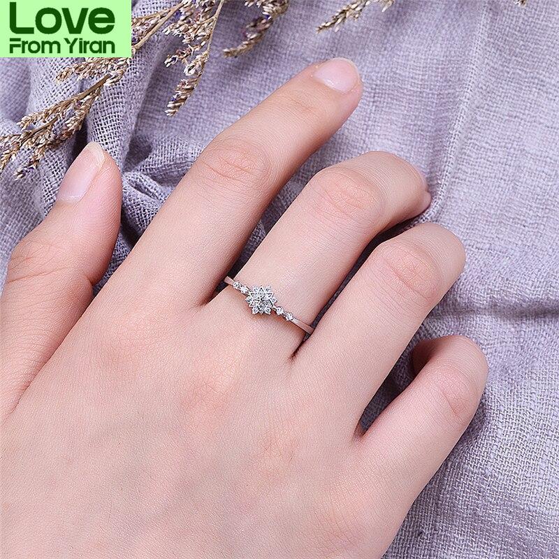 100 %Real  Tone Cubic Zircon Stone Rings Luxurious Female Women Flower Snowflake Finger Ring Boho Promise Love Engagement