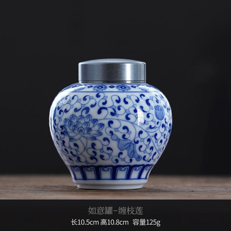 Creative Blue and White Porcelain Alloy Sealed Tea Jar Plant Landscape Ceramic Jar Moisture-proof Food Decorative Jar Home Decor