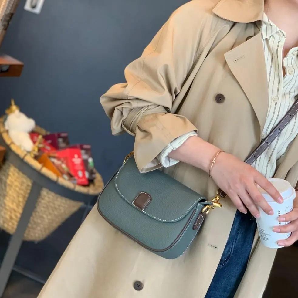 New Cowhide Shoulder Crossbody Ladies Bag, Genuine Leather Niche Commuter Versatile Small Square Bag, Lightweight Cell Phe Bag