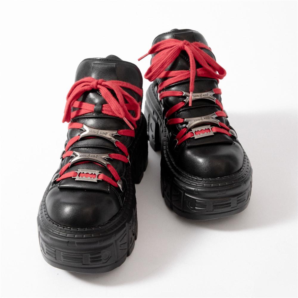 Stivaletti da Donna per Donna con Lacci Punta Tonda Fondo Spesso Botas Mujer Punk Decorazione Metallica Graffiti Scarpe con Plateau