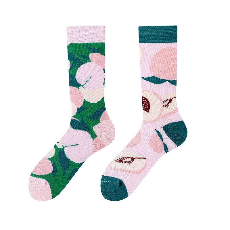 New Creative Couple AB Asymmetric Trendy Socks Fashionable Personalized Trendy Cartoon Jacquard Long Tube Cotton Socks