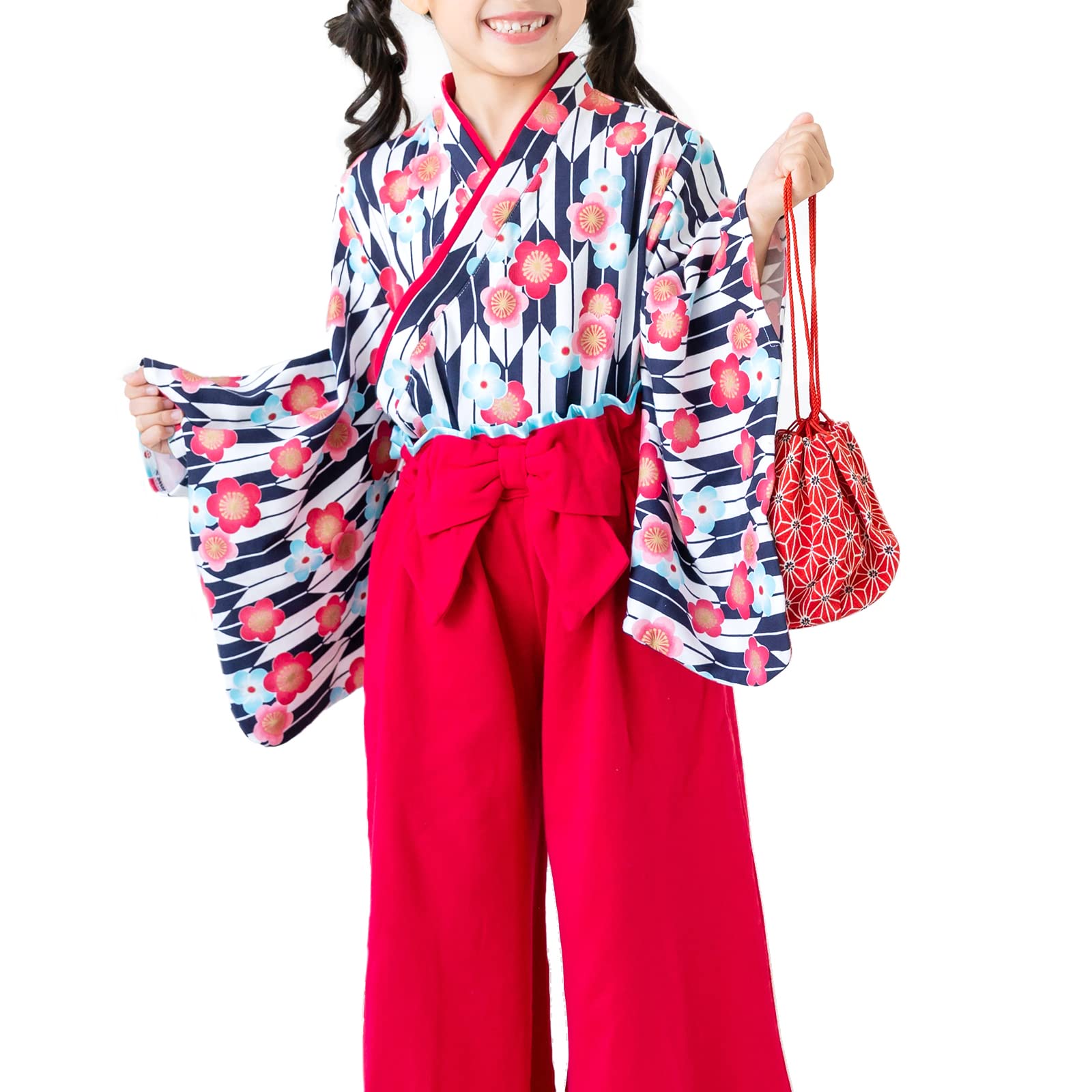 

2 Navy 1064100607NV100 [Puff Kids] Baby/Kids Hakama-style Girls 2-Piece Set, Blue, 100cm,