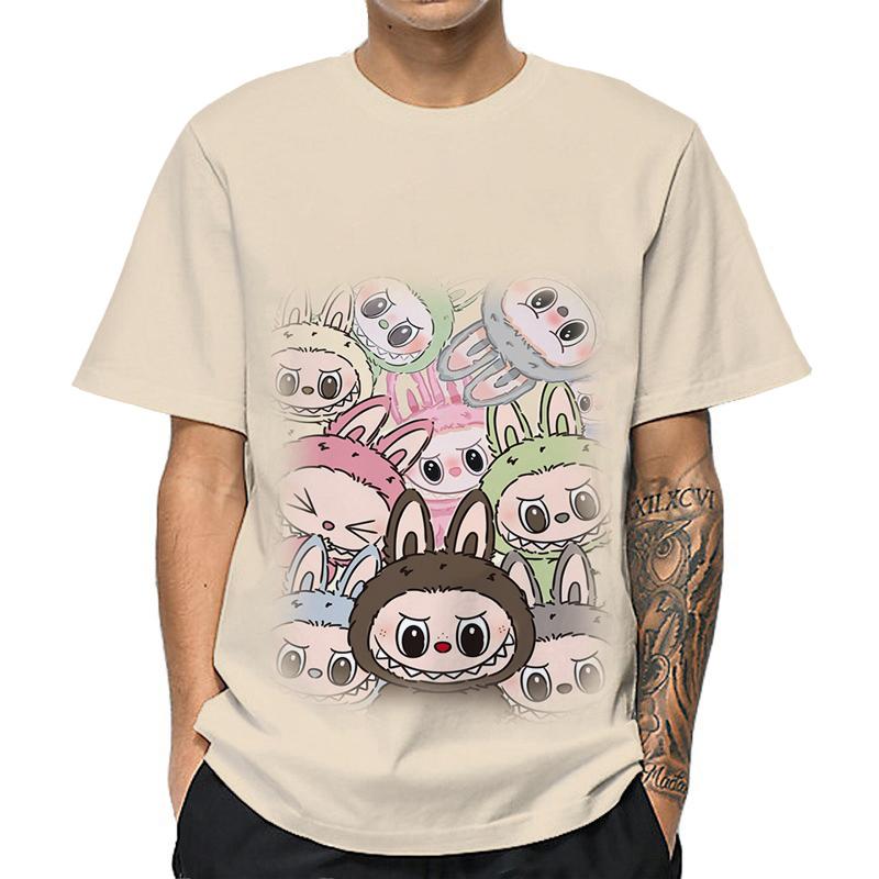 

Labubu Летняя детская подростковая футболка с короткими рукавами The Monsters Удобные повседневные топы Футболки Мужская женская одежда Футболка XS миндальный