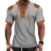 Men S Short Sleeve Stand Collar Henley Shirt Casual Summer Color Block Top