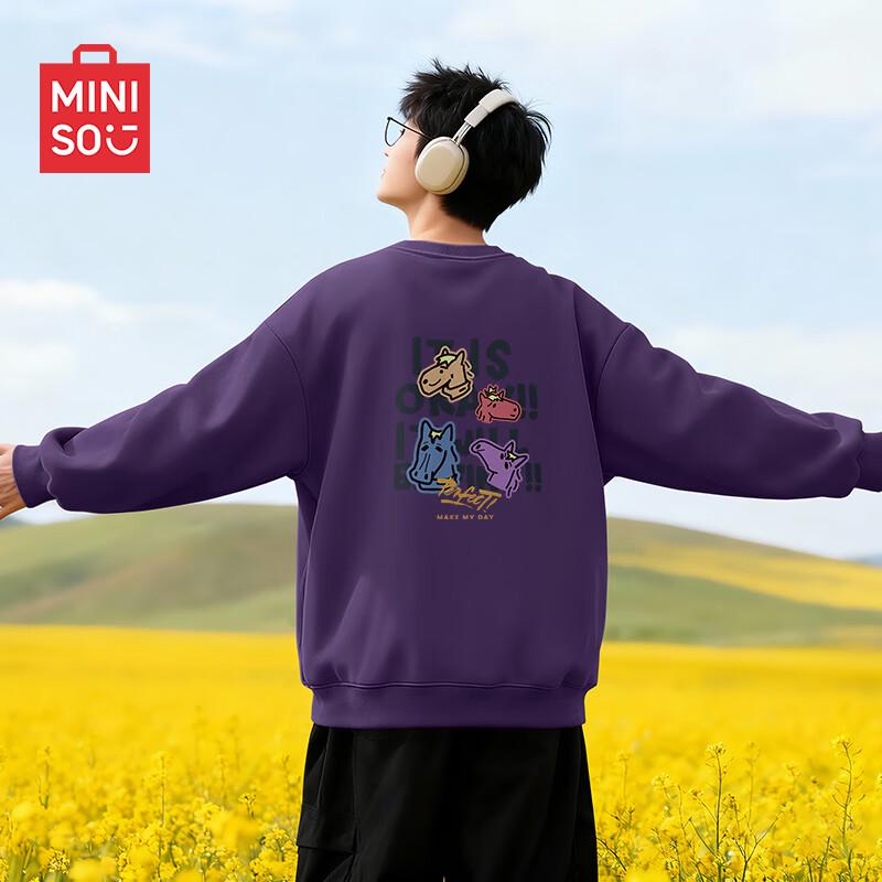 MINISO Men's Crew Neck Graphic Pullover Sweatshirt