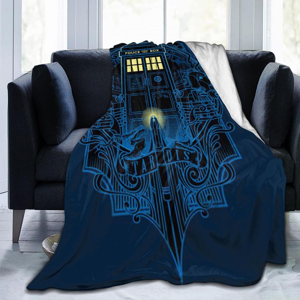 Time Traveler Flannel Throw Blanket Soft TARDIS Blue Design All Season Cozy Comfort for Doctor Who Fan Gift