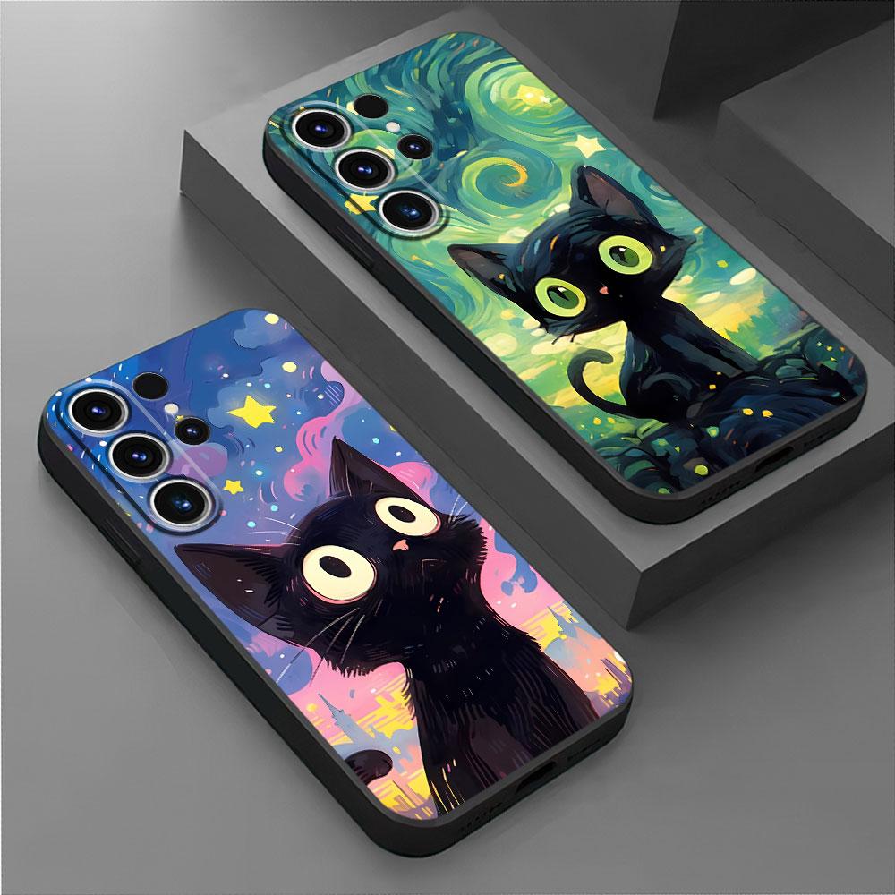 Starry Sky Cat Cover Capa Silicone Phone Case for Samsung Galaxy S21 5G S21 FE S24 Ultra S22 Plus S23 Ultra S20 S24 Plus S21