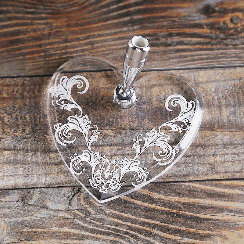 Metal and Acrylic Heart Crystal Pen Holder Set for Office Desk