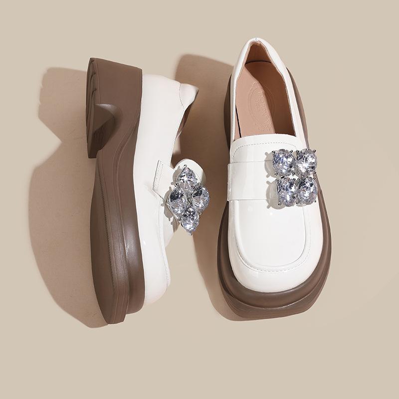 

Кожаные туфли-лодочки со стразами, маленькие кожаные туфли, ранняя весна, новые, осенне-зимние одинарные туфли, платформа, женские 43 абрикосовый