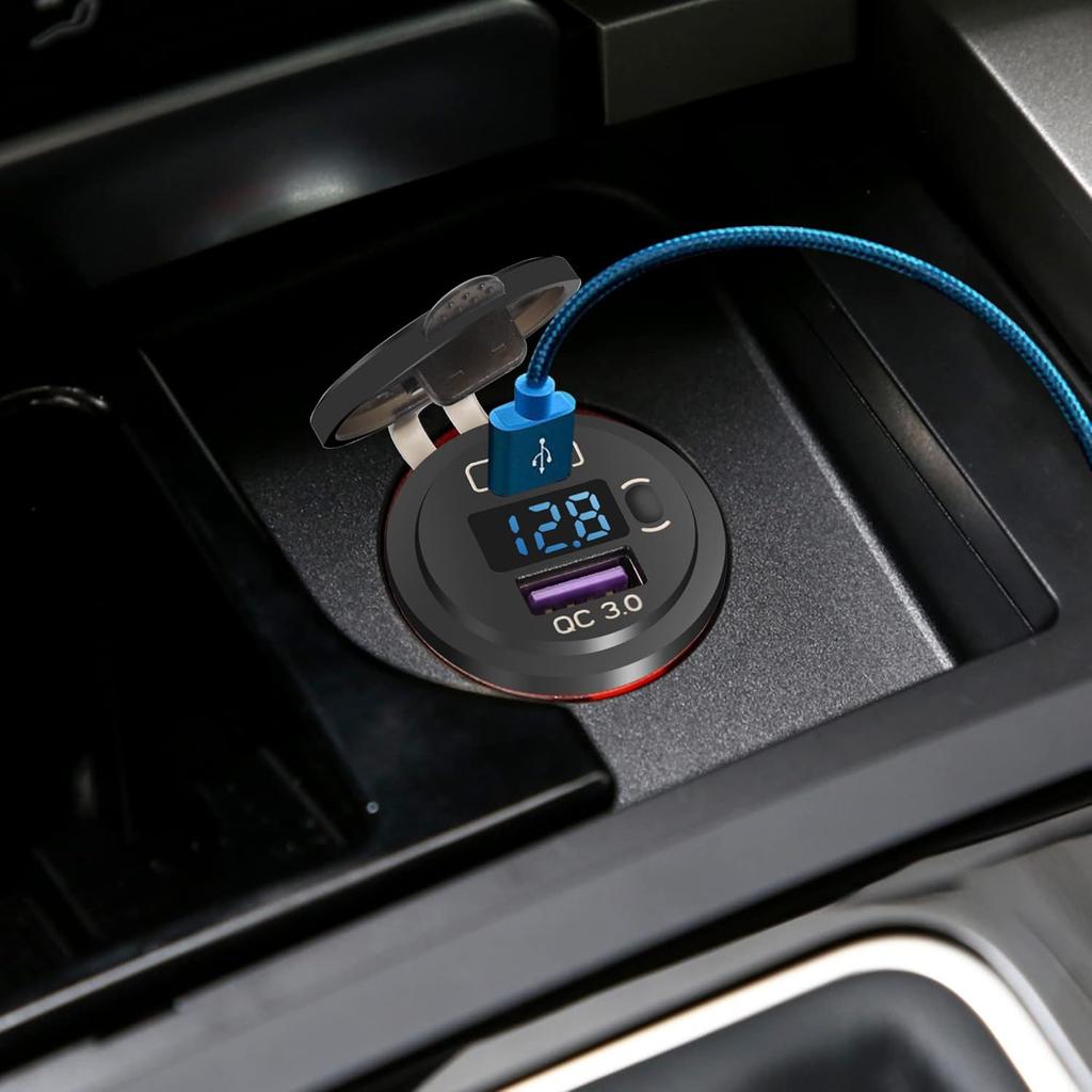 Quick Charge 3.0 Dual USB Car Charger Socket With LED Voltmeter And ON Off Switch Fused Wire Kit 12V/24V PD QC3.0 Fast Charge USB Outlet For Car Boat