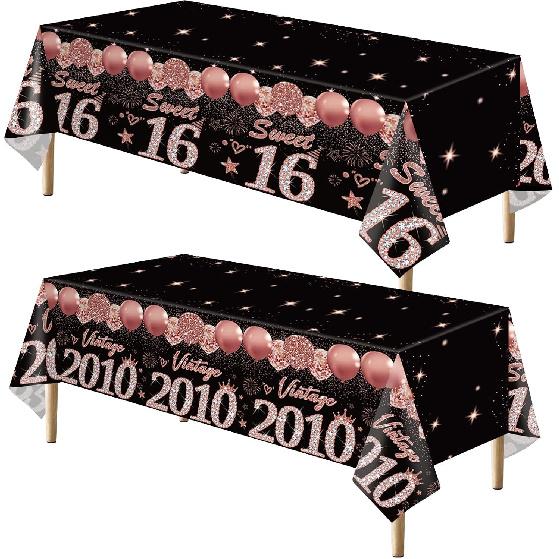 2pcs 60th Birthday Tablecloth, Black Rose Gold 60th Birthday Decorations for Woman Vintage 1966 Table Cloth Plastic Rectangular Table Cover Happy 60