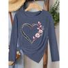 Floral Heart Outline Print Long-sleeve Vintage Round Neck T Fresh and Natural Style Loose-fitting shirt2026Elegant Spring and Autumn Party Fashion