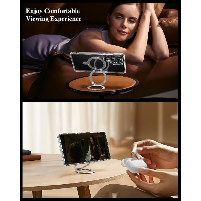 IMCHEN for Samsung Galaxy S25 Ultra Protective Clear Case with Enhanced 360° Swivel Ring Holder, Clear