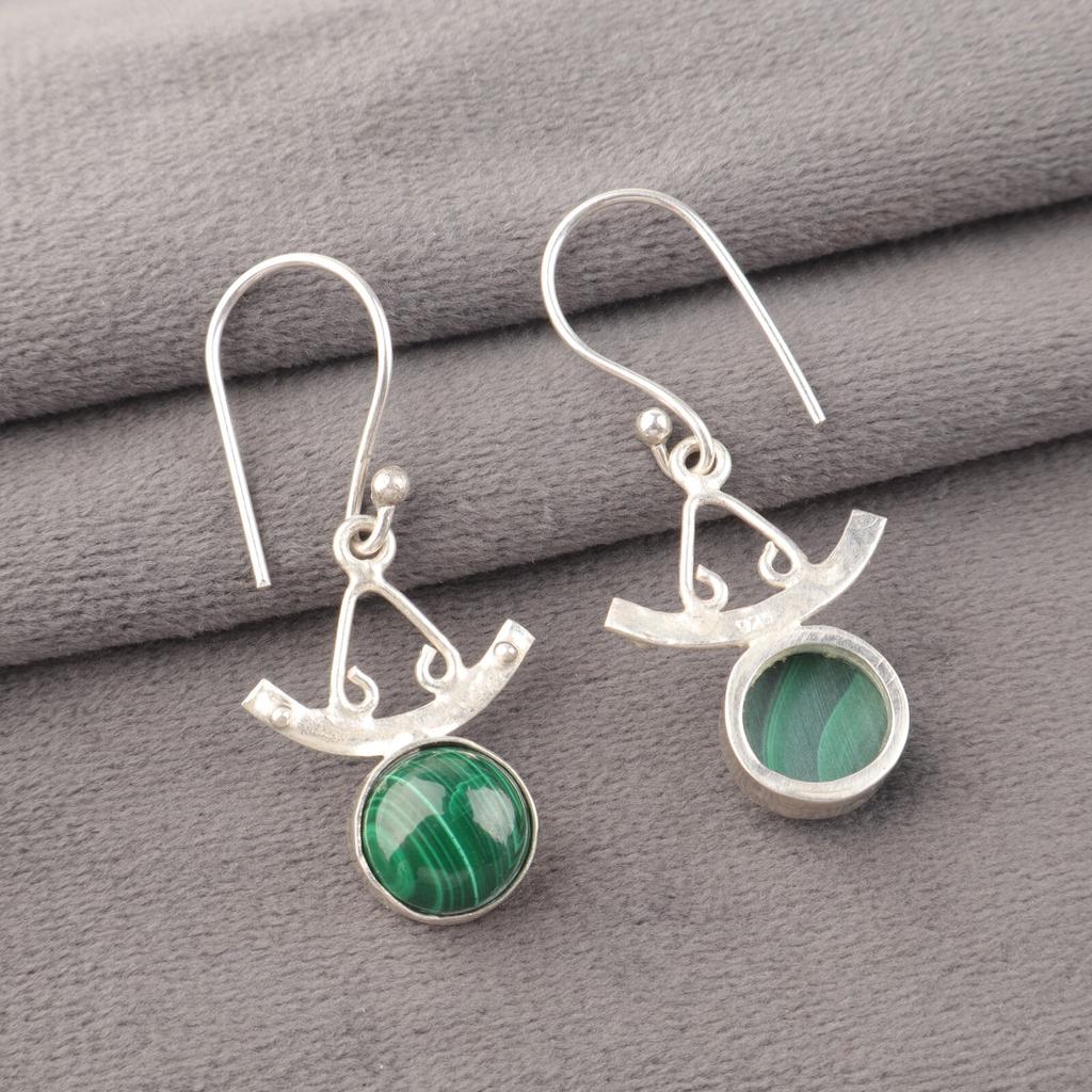 925 Stamped Silver Malachite Gemstone Handcrafted Jewelry Earrings 1.63" For Her EE-152-33
