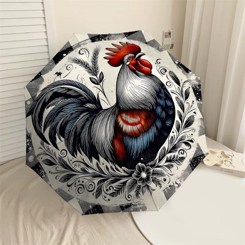 

1PC Rooster Pattern Umbrella-8-Rib Reinforced, Automatic Open, Lightweight & Durable, Cute Fashion Accessory for Outdoor-P44