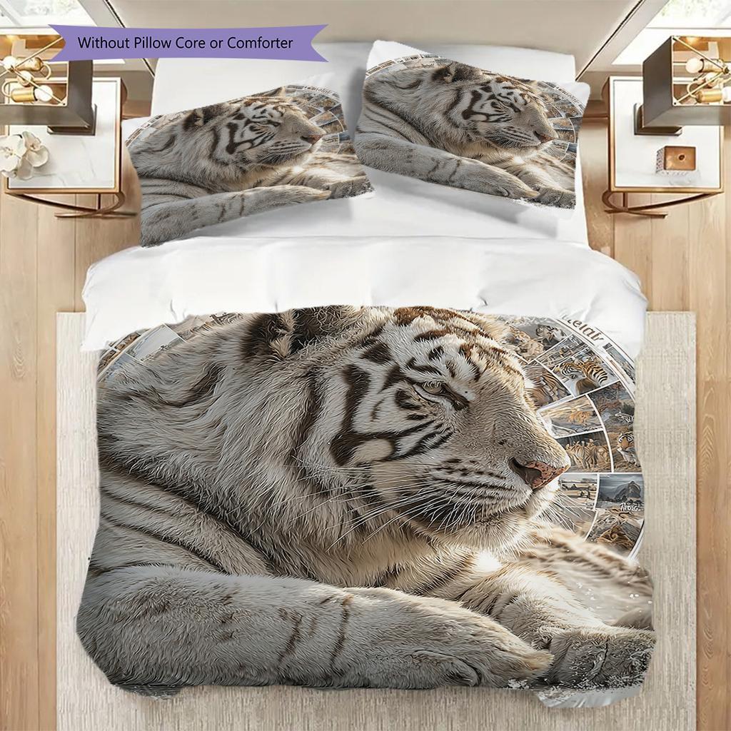 White Tiger Pattern Bedding Quilt Set Quilt Cover Pillowcase Home Decoration Birthday Gift (1 * duvet cover + 2 * pillowcase, without core)