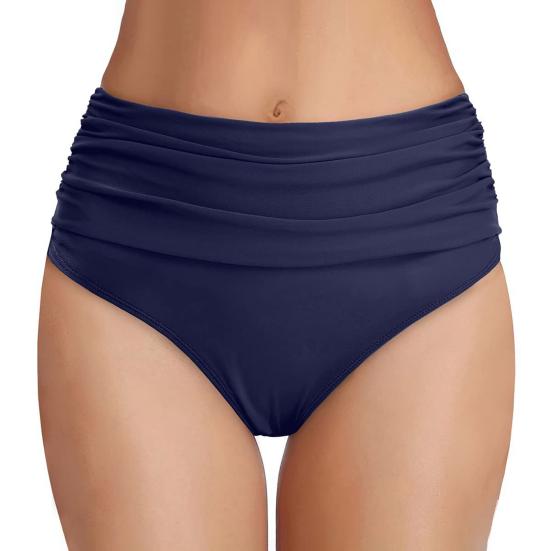 High Waisted Bikini Bottoms for Women, Tummy Control Swimming Trunks, Flexible Fit Ruched Detailing Beach Shorts Swimwear