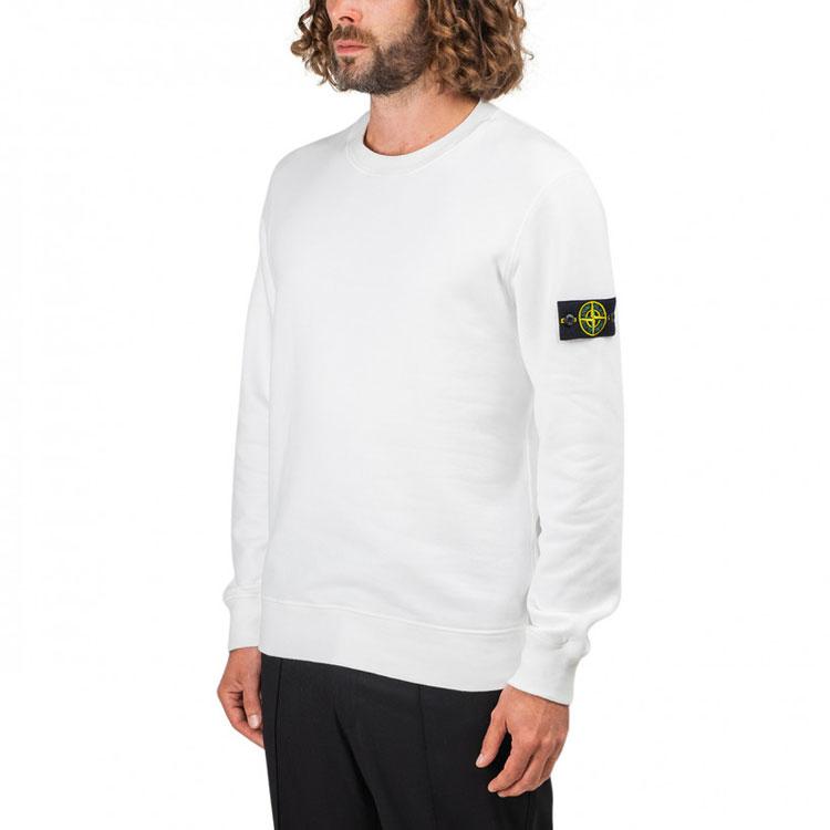 Stone Island Solid Color Embroidered Sleeve Badge Brushed Cotton Crew Neck Pullover Sweatshirt Unisex sweatshirt 731563020-v0001
