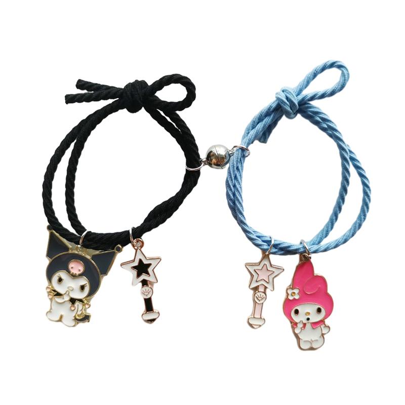 

1 пара аксессуаров Sanrio браслет Kuromi Melody магнитная маленькая резинка пара девушка мультяшный алюминиевый сплав подарок для девочки