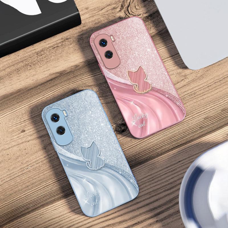 Sparkling Diamond Cat For Honor 200 90 8X 9X Pro Lite P50 P40 Nova 10 11i P60 Magic4 6 Mate 20 50 Tempered Glass Phone Case