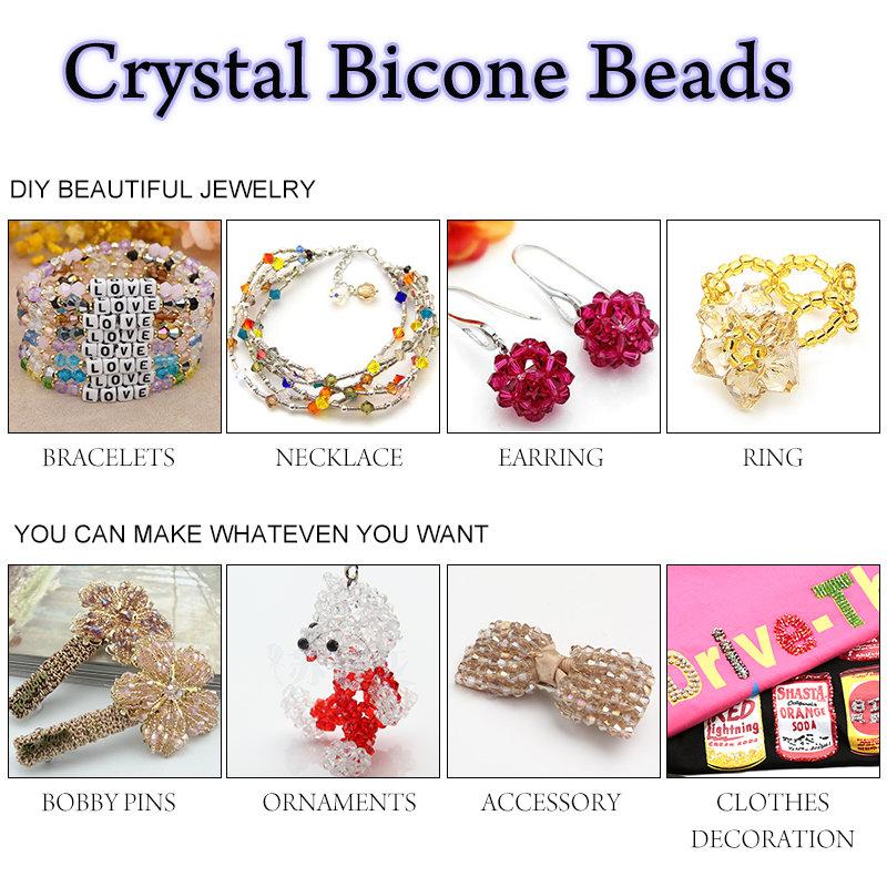 200 Pièces 4MM Perles de Verre Forme Cônes Cristaux Facettés pour la Fabrication de Bijoux Bracelet Collier Boucles d'Oreilles Perles DIY