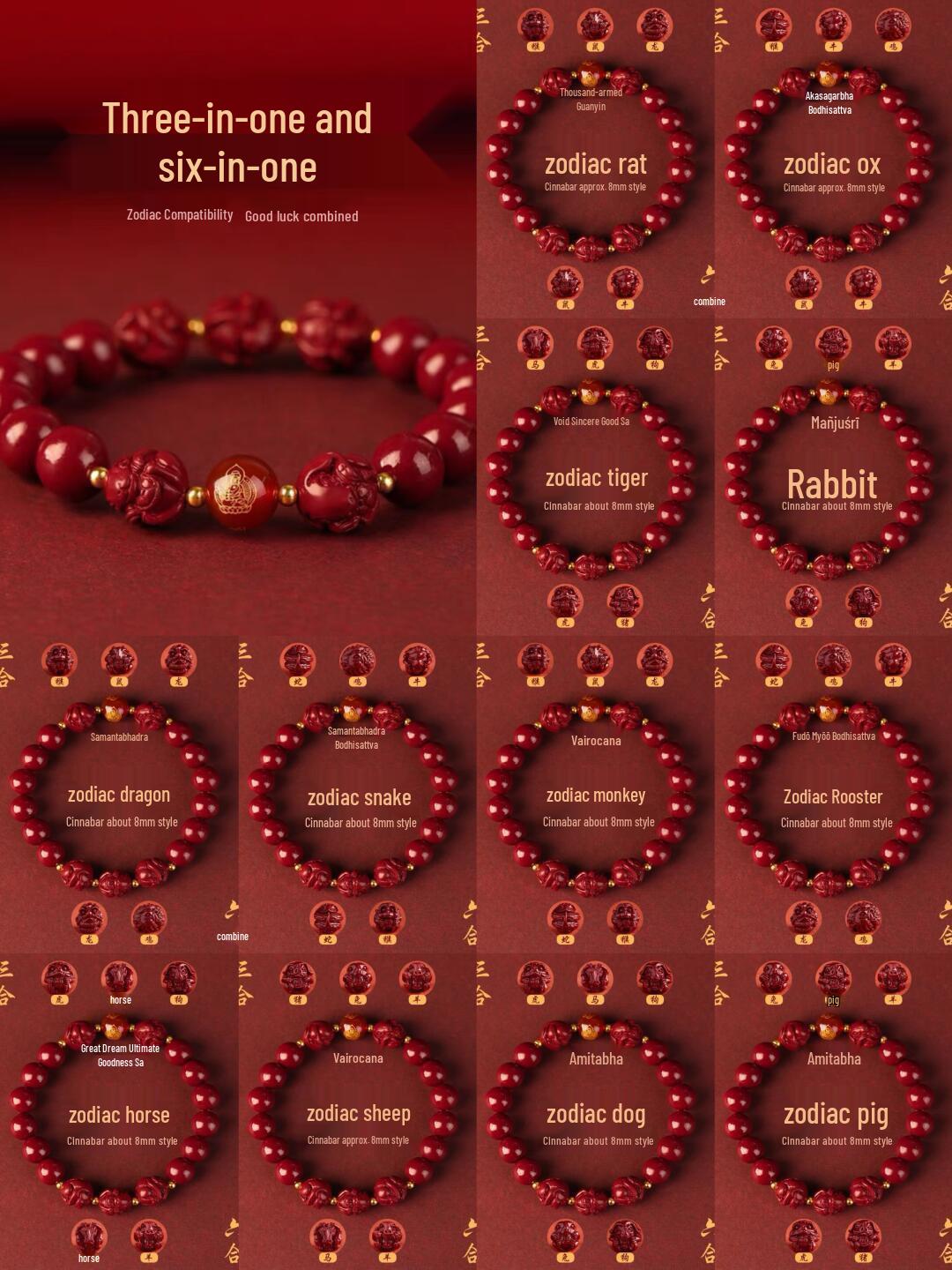 2026 Year of the Horse Zodiac Birth Year Buddha Bracelet in Cinnabar Purple Gold Sand for Men and Women - Protective Jewelry 8mm High-Purity Cinnabar