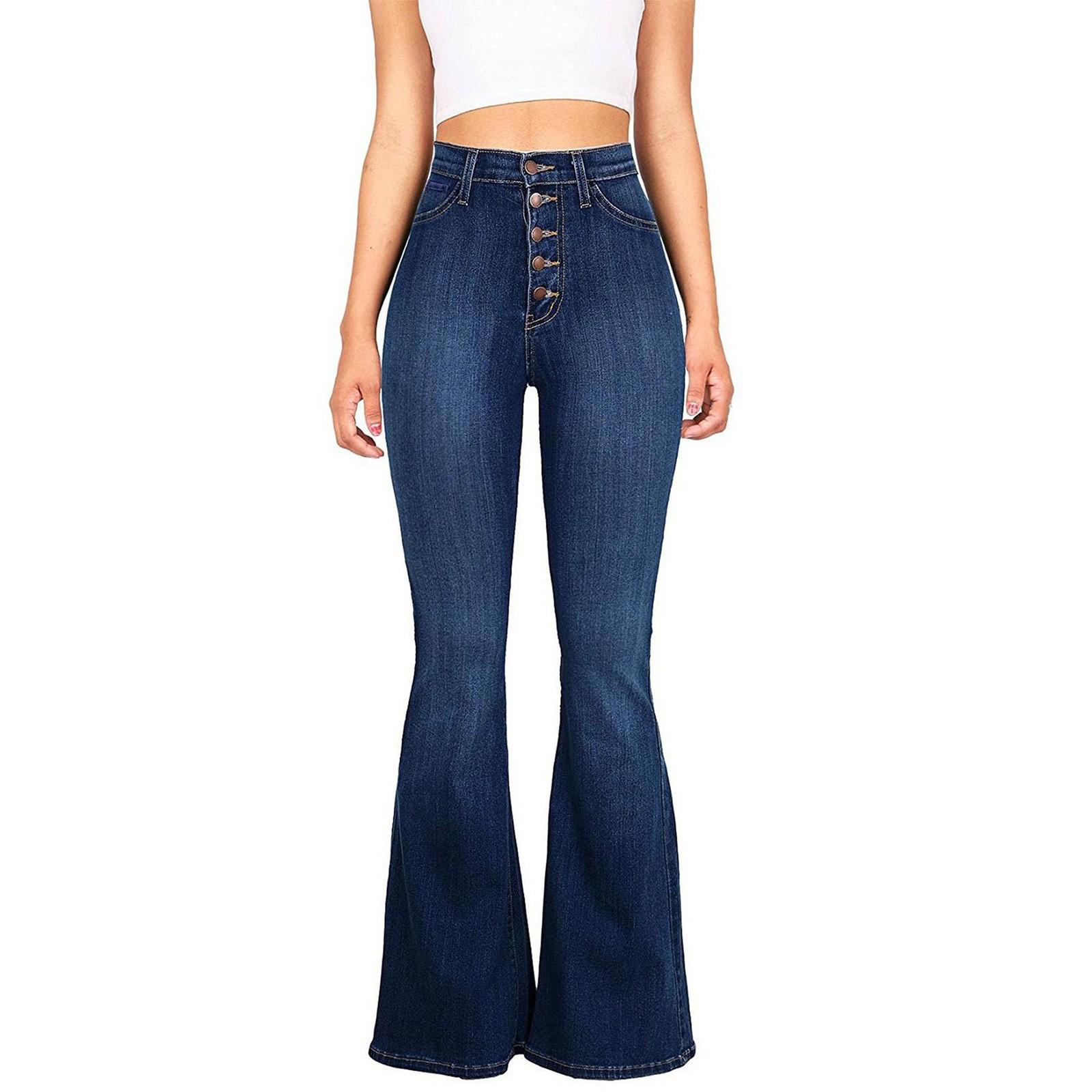 

Button Fly Flare Jeans for Women High Waist Button Up Bell Bottom Pants Retro High Flare Denim Trouser XL